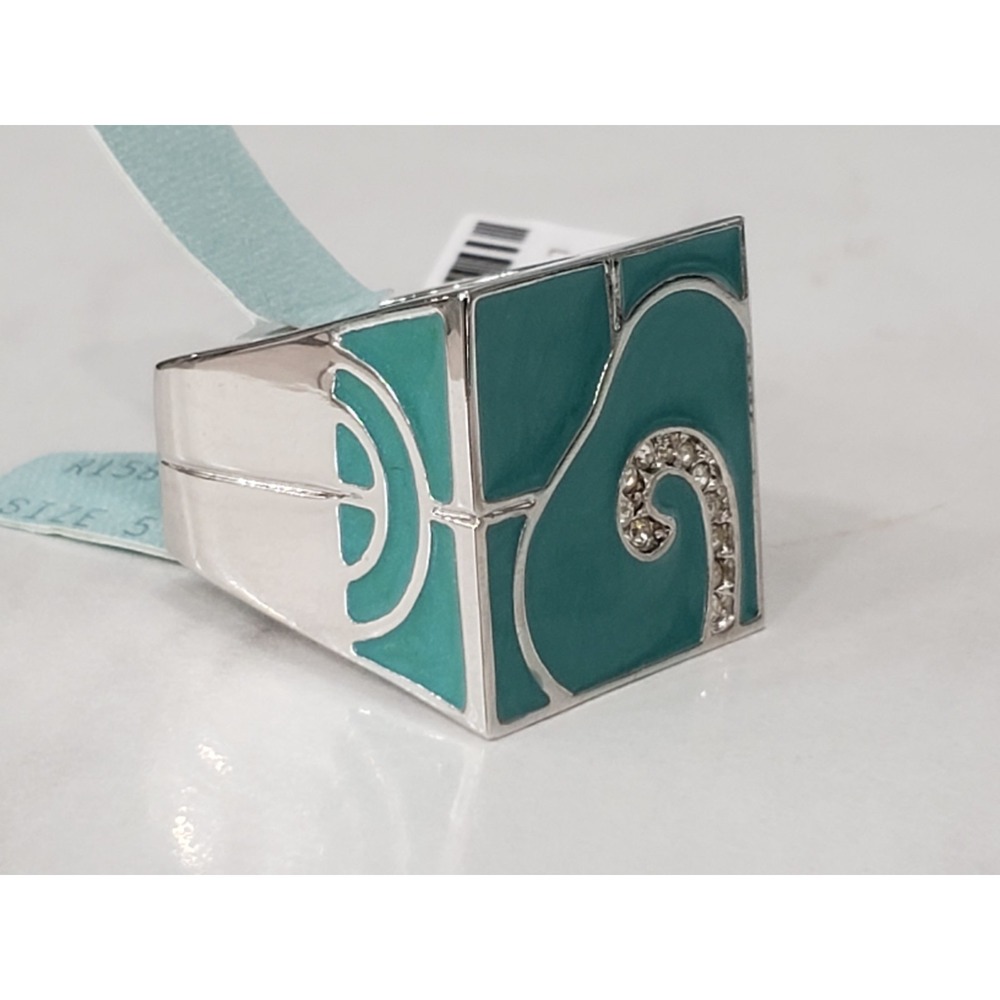 NEW LAUREN G ADAMS Cocktail enamel Statement Swirl Turquoise Ring Cube Geometric